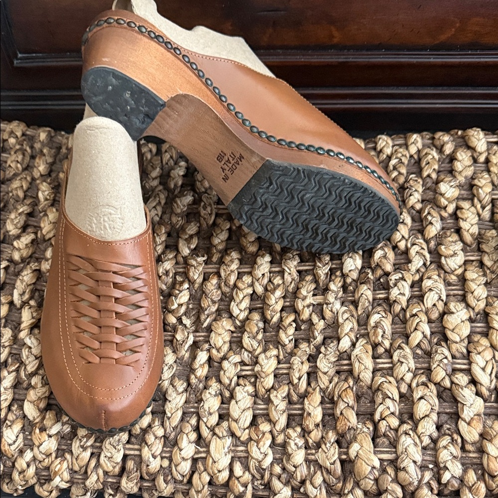 Michael Kors Tan Leather Woven Mules